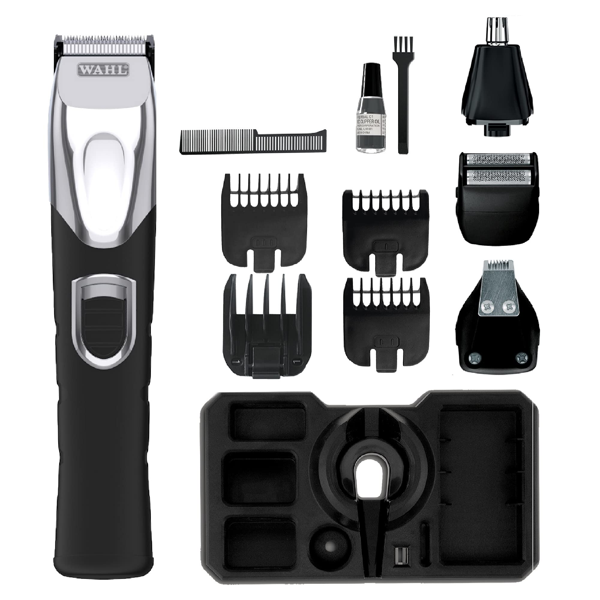 Wahl Father's Day Gift, Gifts for Dad, Precision 4-in-1 Hair Trimmer, Beard and Stubble Trimmers for Men, Men’s Ear and Nose Hair Trimmer, Male Grooming Set, Washable Heads, Cordless, Beard Care Kit