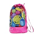 EocuSun Large Mesh Beach Bag Tote Durable Sand Away Drawstring Beach Backpack Swim and Pool Toys Balls Storage Bags Packs, Stay Away from Sand and Water, Toy Not Included