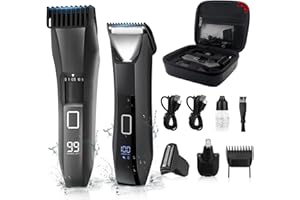 Beatslm Manscape Beard Trimmer for Men, Groin & Body Hair Trimmer, Ball Shaver, Nose Hair Clippers, All-in-One IPX7 Waterproof Men's Wet/Dry Groomer Kit, Rechargeable with Travel Case, LED Display