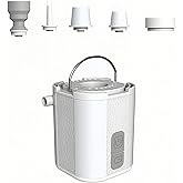 QUNTKAZE Rechargeable Air Pump for Inflatables – Portable Air Mattress Pump with 600LM Light & 5 Nozzles – Fast Inflation/Deflation for Camping, Pool Floats, Sleeping Pads – USB-C, Mini Design (White)