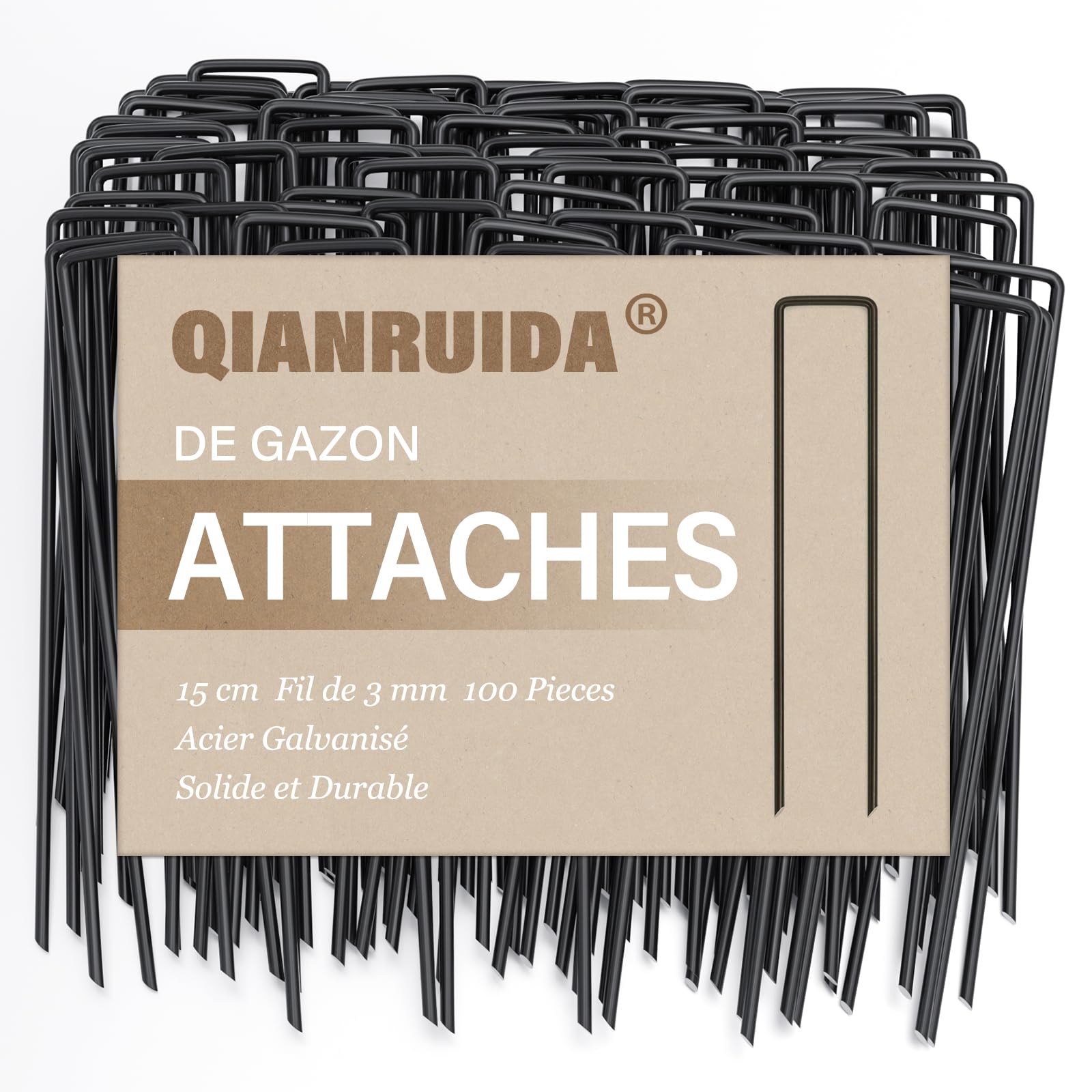 Qianruida 100 Black Modern Plastic Garden Pegs, Camping Staples, Garden Stakes, Mulching Cloth Stakes, Staples for Mulching Cloth