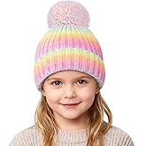 ZGDG Girls Boys Winter Beanie Hat with Pompom, Toddler Knitted Hat for Kids, Children Warm Colorful Cap 3-8 Years