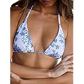 BERLOOK Women's Halter Reversible Bikini Top High Cut Tie Side Triangle String Bikini