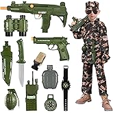 BLmukce Army Costume for Boys, Military Army Pretend Play Set, Halloween Gifts Military Soldier Costume for Kids 3-5 5-8 8-10