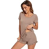 WiWi Bamboo Viscose Pajama Set for Women Soft Short Sleeve Top and Short 2 Piece Pjs Sleepwear Summer Cooling Loungewear