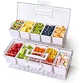 Luckore 2 Pack Chilled Condiment Tray Server with 5 Removable Small Compartments Containers & Hidden Handle Design, Ice Chilled Condiment Organizer, Garnish Serving Tray for Camping, Fruit, Salad