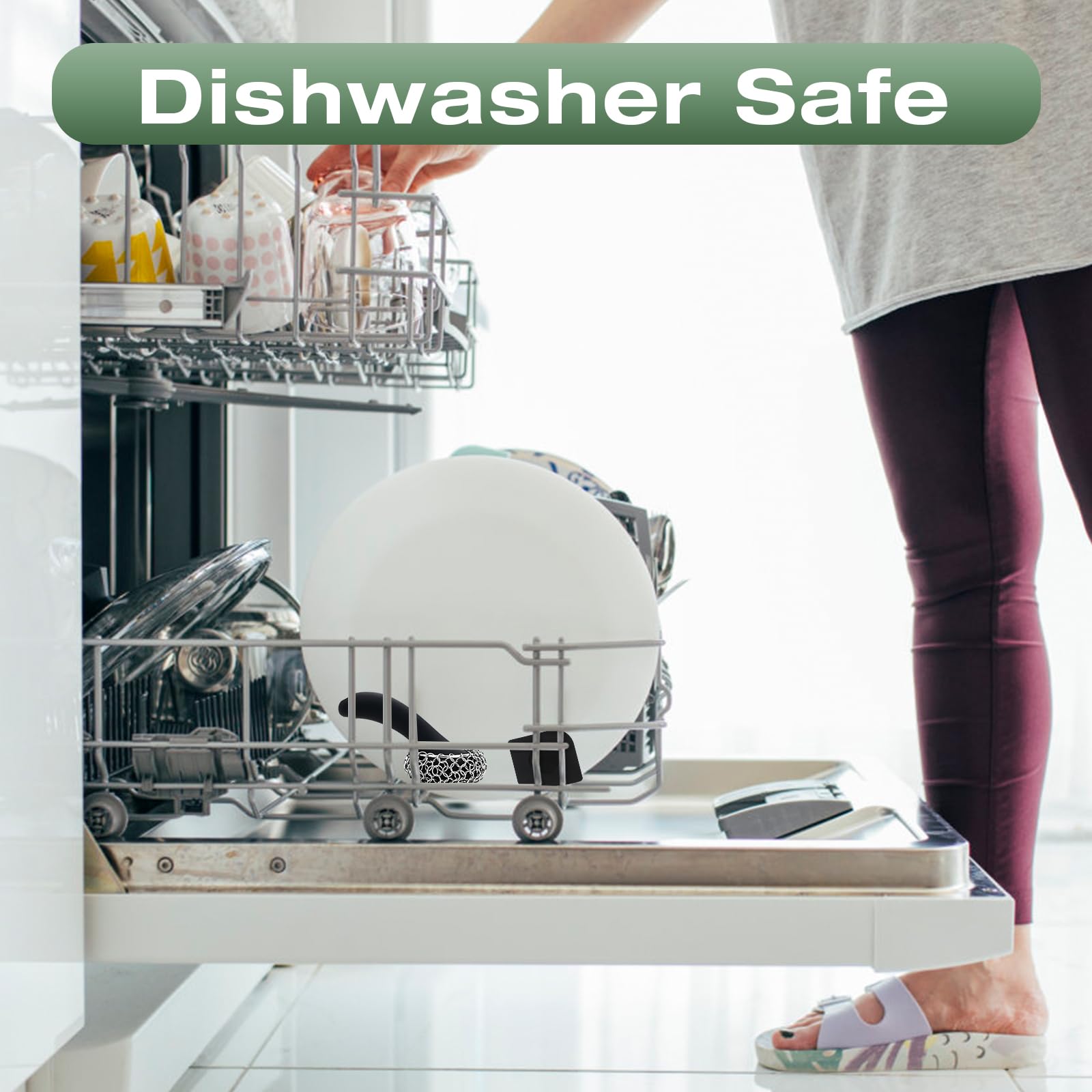 Cast Iron Scrubber with Long Handle | 316 Cast Iron Cleaner Chainmail Scrubber for Cast Iron Pan Skillet Cleaner - Dish Scouring Pad Dishwasher Safe Cleaning Kit (Black, 1 Scrubber + 1 Scraper)