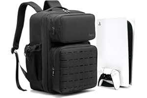Ezgnuk Game Console Backpack for PS5, Protective Carrying Case Compatible with PS5 Console, Large Capacity Bag with Multiple Pockets for PlayStation 5, Laptop, Headphones, Game Discs and Accessories
