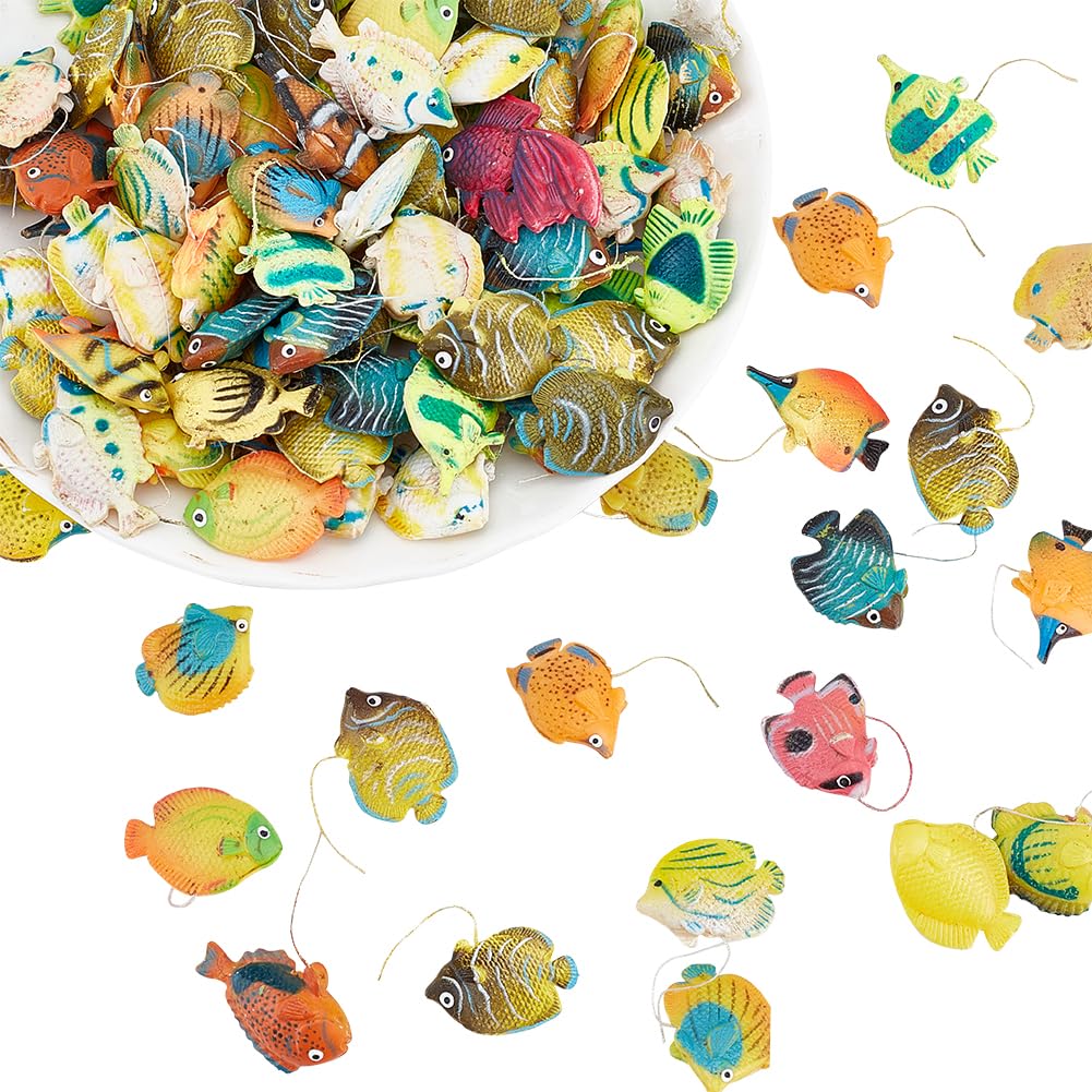 AHANDMAKER 100Pcs Plastic Fish Figurines, Tropical Fishes Figure Play Set with Fake Small Fish Assorted Tiny Fishes Figurines Party, Mixed Color Sea Animals Figurine for Decoration