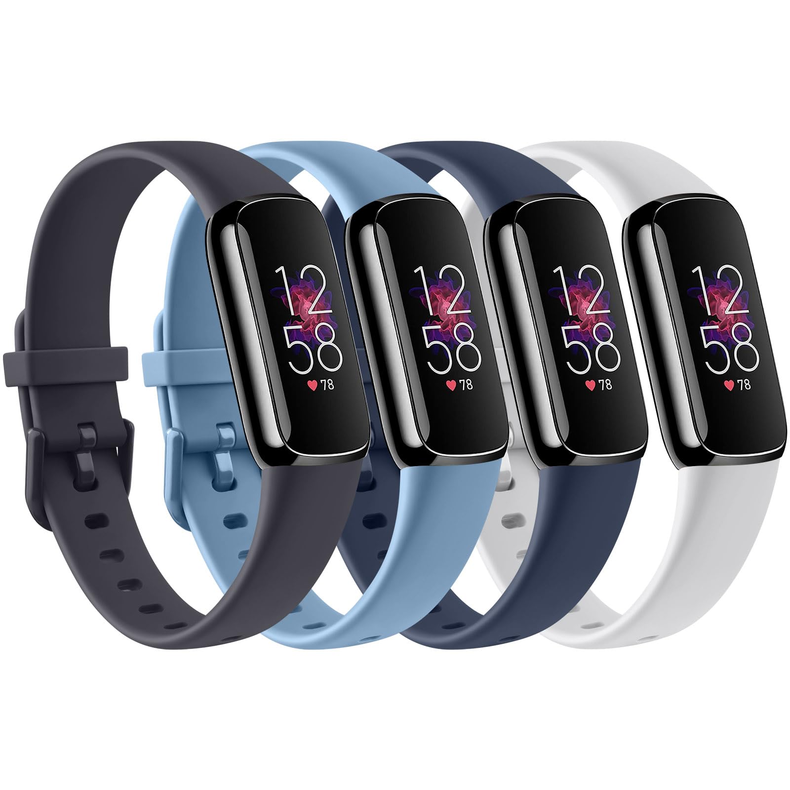 AK Straps Compatible with Fitbit Luxe Strap for Women Men, Pack 4 Soft Silicone Adjustable Sport Replacement Wrist Bands for Fitbit Luxe Only (Small, Pack K)