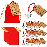 Bylion 12 Sets Christmas Polar Santa Sleigh Bell Set with Reindeer Bell, Red Velvet Bag with Golden Drawstring for Tree Home Decor Keepsake Gifts