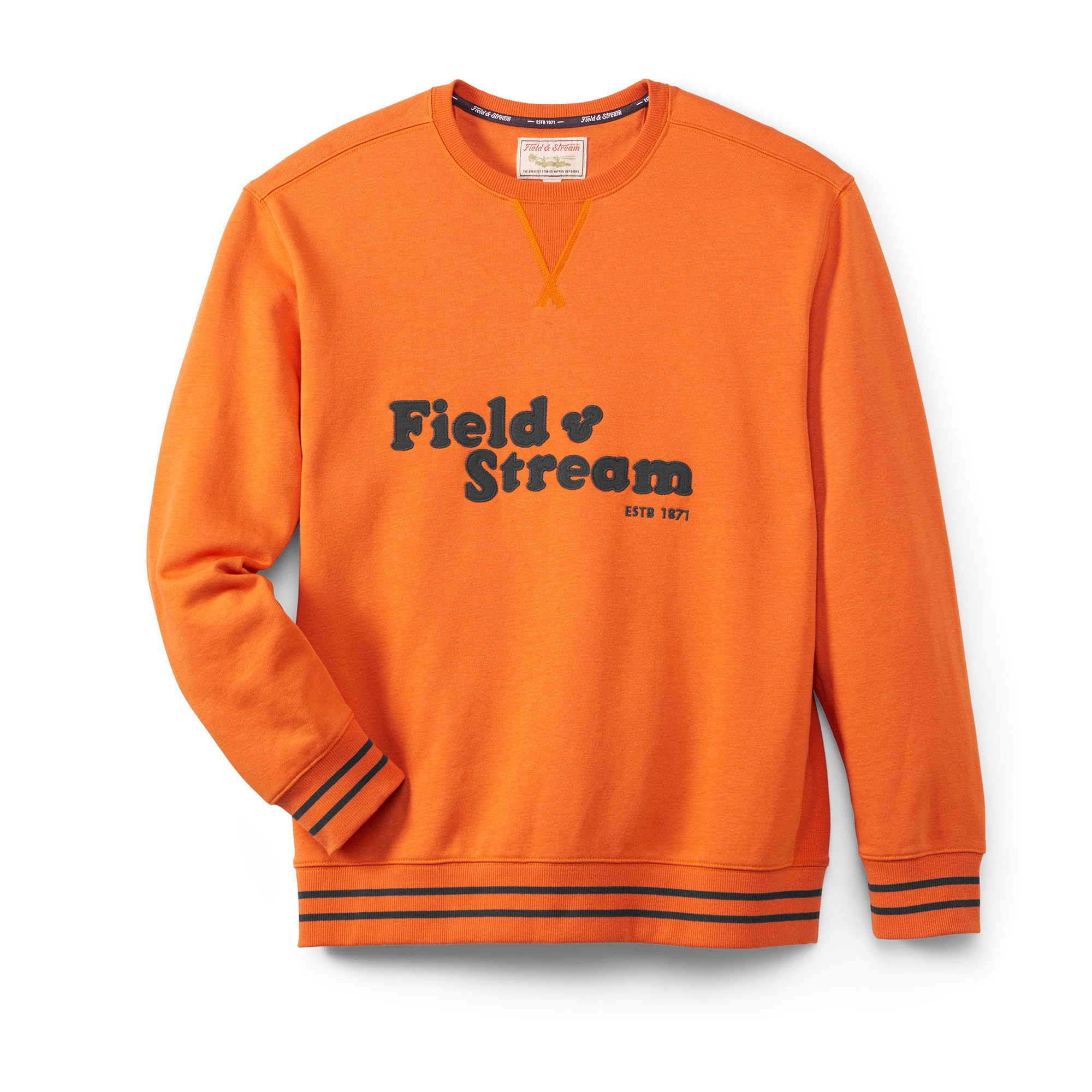 Field & Stream Tackle Twill Lightweight French Terry Applique Crewneck, Orange, X-Large