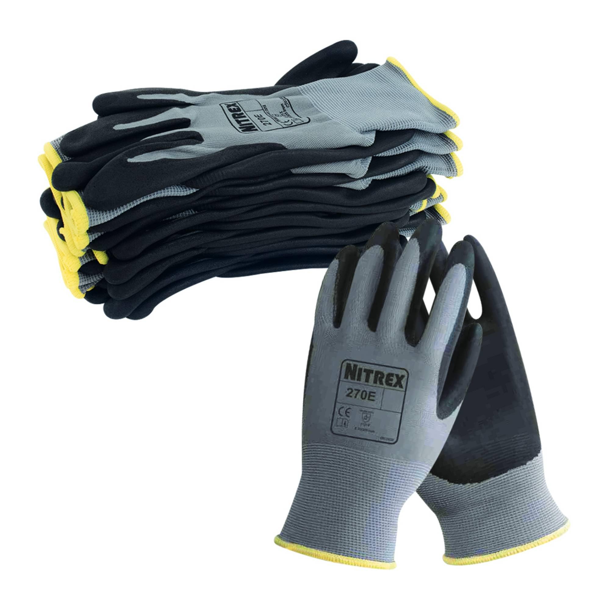 NITREX 270E Work Gloves – Pack of 10 | Safety Gloves with Enhanced Grip | Protective Workwear for Various Workplace Hazards | Size 8