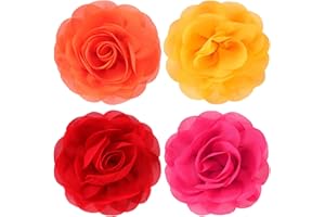 WILLBOND 4 Pieces Dog Flower Bow Collar Multicolored Pet Bow Collar Dog Charms Flower Set for Puppy Cat Pet Grooming Accessories(Red, Bright Pink, Bright Yellow, Orange Pink)