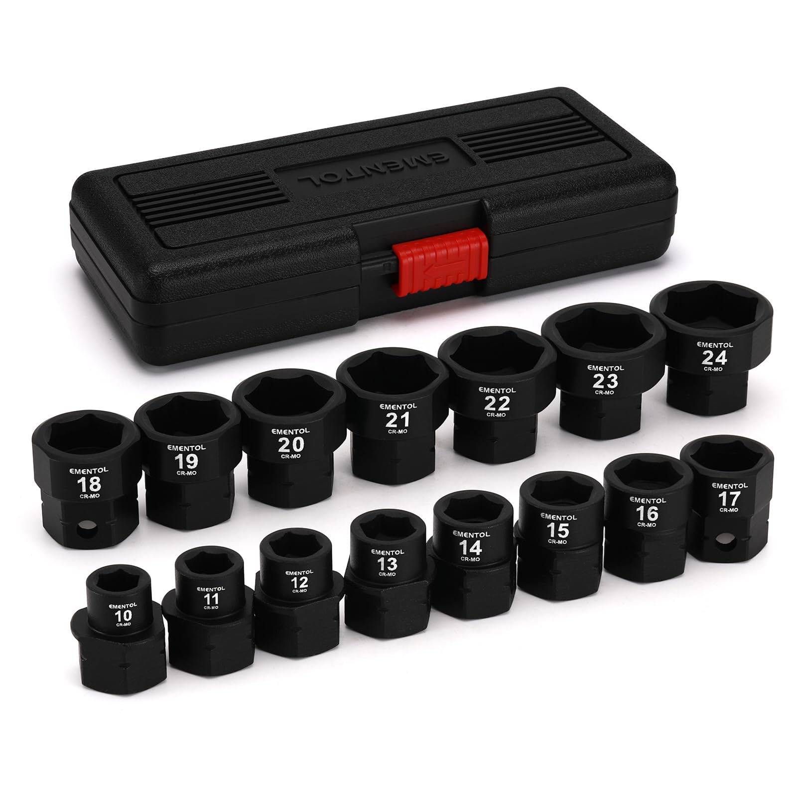 Photo 1 of EMENTOL 15PCS 1/2" Drive Low Profile Nano Impact Socket Set, 1/2-Inch Drive stubby sockets, Metric, 10mm-24mm, CR-MO