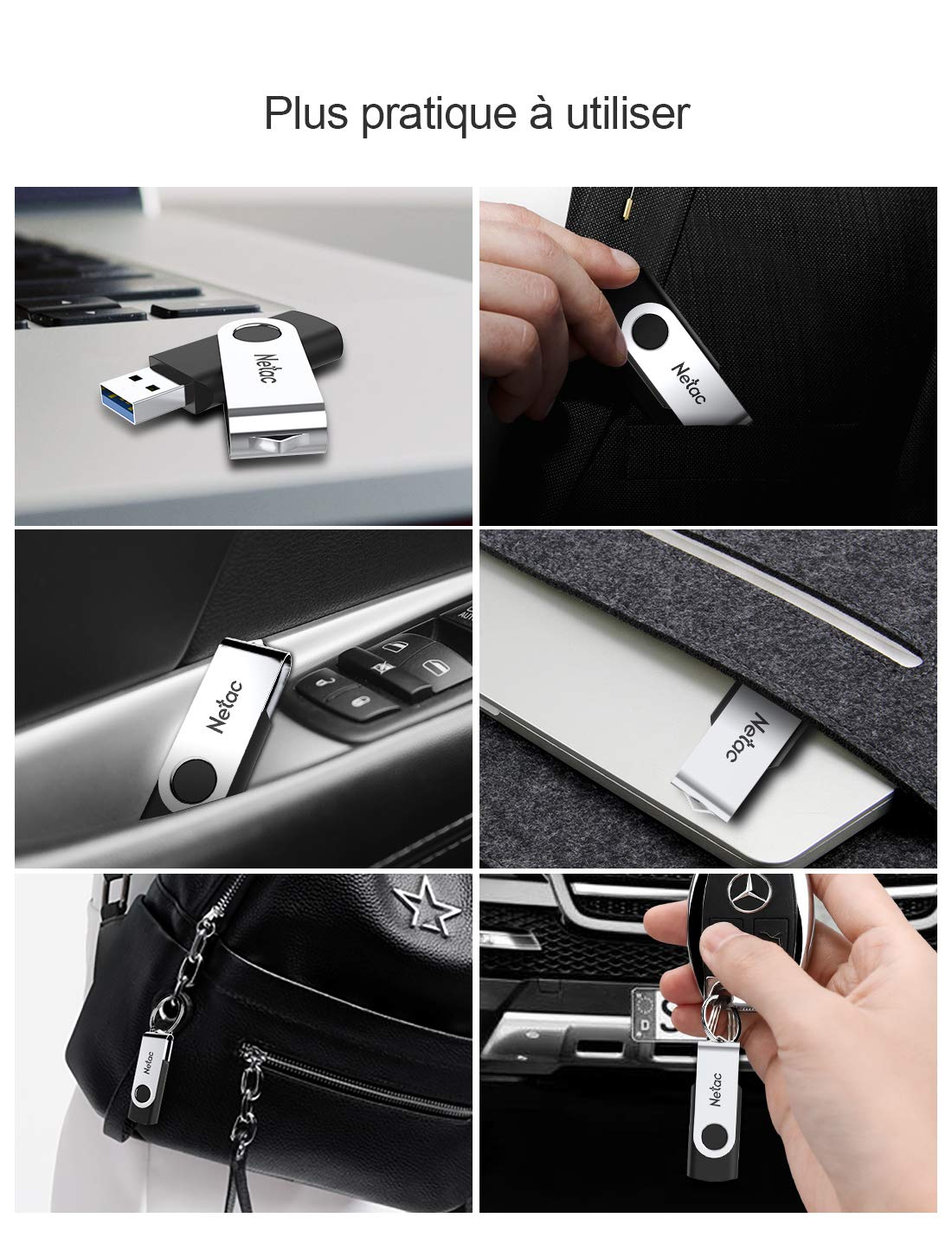 Netac Lot de 5 Clé USB 16G, Lecteur USB Flash 2.0 Conception de Rotation, LED Lumineux USB Flash Drive pour Ordinateur Portable/PC/Voiture