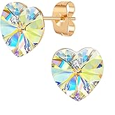 Austrian Crystal Heart Stud Earrings for Women, 925 Sterling Silver Hypoallergenic Fashion Jewelry