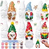 Eersida 6 Sets Christmas Ceramics to Paint Kit with Brush Palette | Unpainted Gnome Figurines for Holiday DIY, Complete Paint Kit with Brushes Palette, Festive Christmas Striped Hat Design