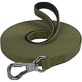 XiaZ Long Leash for Dogs Waterproof, Training Long Line Lead with Padded Handle for Large Medium Small Dogs Outside Walking, Playing, Camping, or Yard (30FT, Olive)