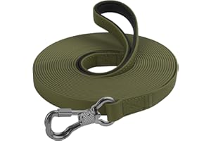 XiaZ Long Leash for Dogs Waterproof, Training Long Line Lead with Padded Handle for Large Medium Small Dogs Outside Walking, Playing, Camping, or Yard (30FT, Olive)