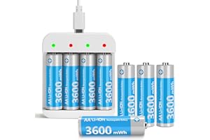messule Rechargeable Lithium AA Batteries 8 Pack AA 1.5V Size Li-ion Batteries for Blink Camera,Double A Battery 3600mWh with 2H Fast Charge,Long-Lasting AA Batteries(4 Independent Slot)