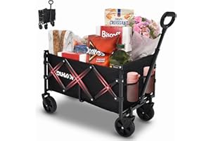 Duhkoi Collapsible Wagon Cart with Wheels Foldable,11 lbs Lightweight Portable Folding Utility Wagon,90 L Heavy Duty Grocery 