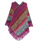 Jdlsppl Women's Poncho Sweater Zig Zag Knit Mexican Poncho Wrap Fall Hippie Soft Fringe Crochet Shawl Asymmetrical Cape