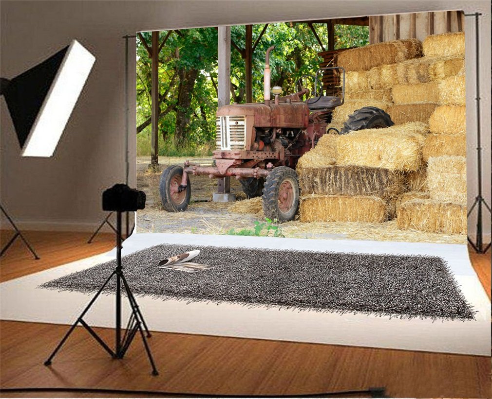 YongFoto 3x2m Photography Backdrop Vintage Tractors Hayloft Rural Scene Photo Background Backdrops for Photography Photo Shoots Party Adults Wedding Personal Portrait Vinyl Photo Studio Props — image 1