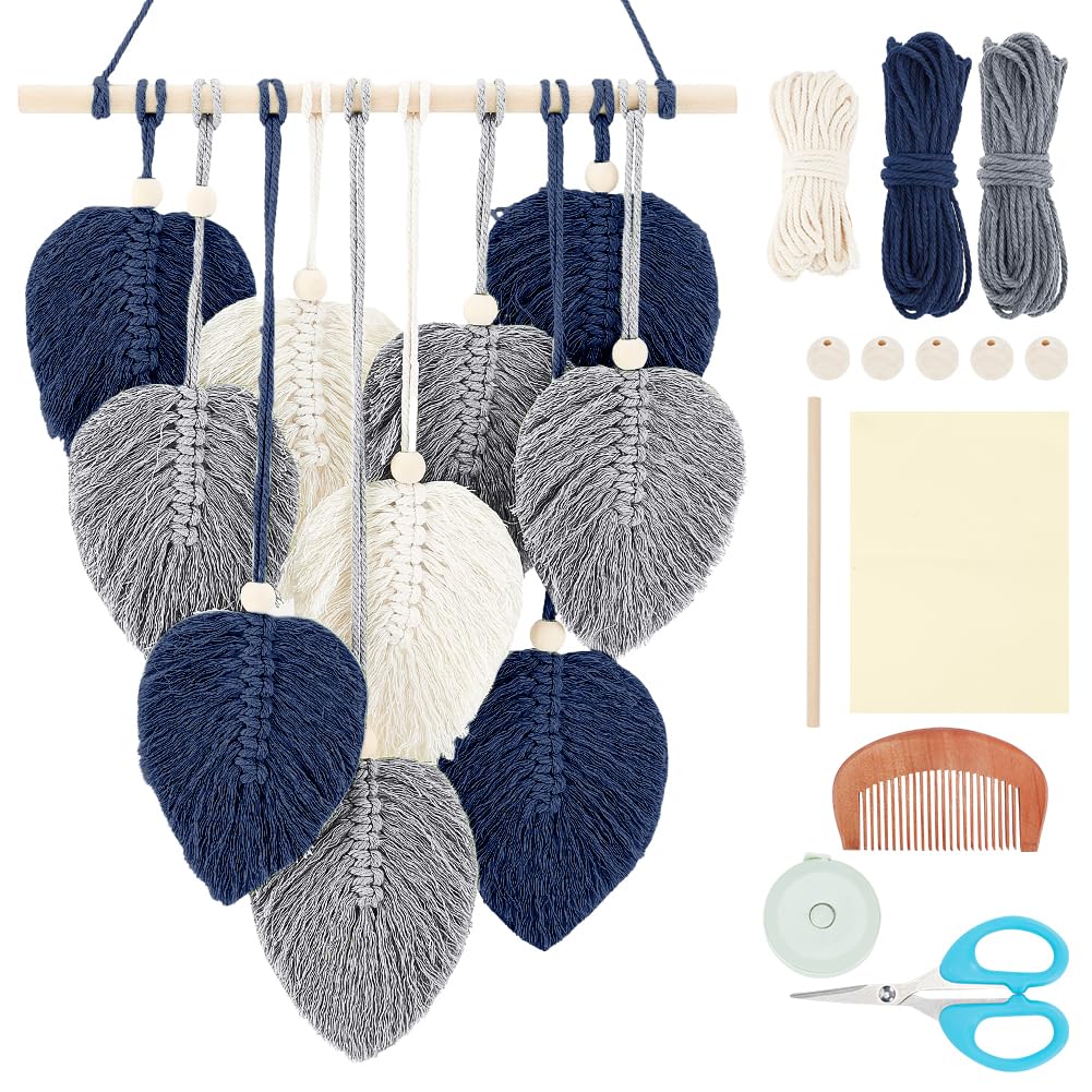 FREEBLOSS Macrame Leaf Wall Hanging Kit - Boho Wall Decor & Tapestry DIY Macrame Art for Beginners