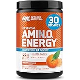 Optimum Nutrition Amino Energy Powder Plus Focus, Tangerine Wave, 9.5 Oz | Contains BCAAs, Electrolytes, 100 mg Caffeine, 5g Amino Acids, Zero Sugar, Supports Hydration, Banned Substance Tested