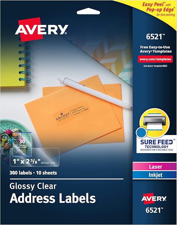 amazoncom avery glossy crystal clear address labels for