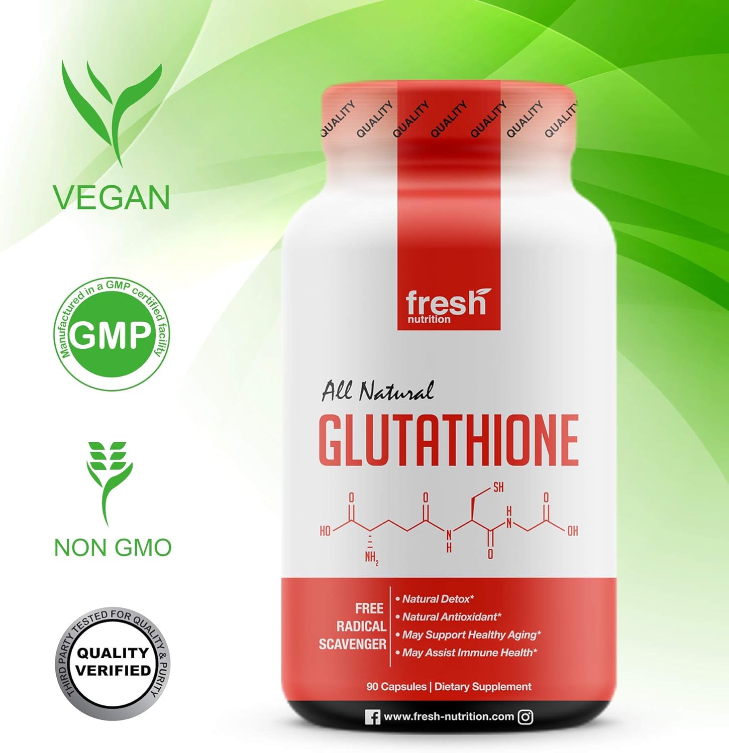 Glutathione Supplement - Strongest DNA Verified Glutathione Reduced - Natural Skin Whitening Anti-Aging Benefits – Liver, Immune and Brain Function - Vegan Friendly, Non GMO, Gluten & Soy Free: Health & Personal Care