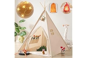 Tiny Land Teepee Tent for Kids with Star Lights, Foldable Play Tent for Girls & Boys, Washable Indoor Toddler Tent, Cozy Warm Reading Nook & Room Decor