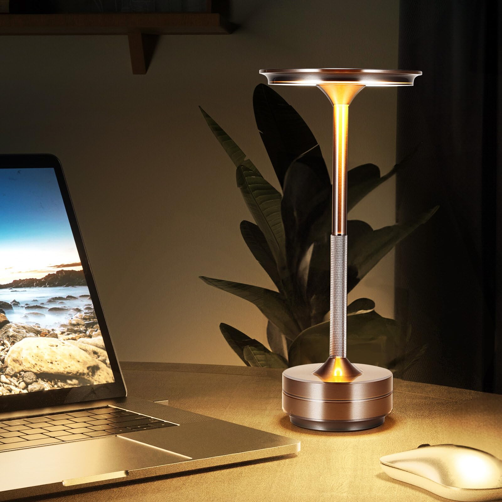 Kinberry Table Lamp - Modern Cordless Rechargeable Bedside Lamp Dimmable 3 Lighting Colors Desk Light Brightness Adjustable Table Light for Bedroom Bar Restaurant(Silver)