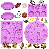 Acvcatto Football Cake Pop Mold, 5 Pack Sports Ball Rugby Silicone Mold for Cake Decorating, Ice Cream Soccer Ball Molds Baseball Basketball Helmets Design, Dishwasher Safe for Chocolate Candy Clay