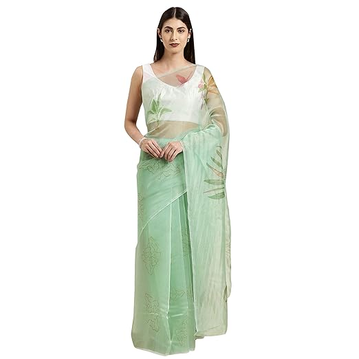 Womanista crepe with blouse piece Saree (TI1311_ Green_ One Size)