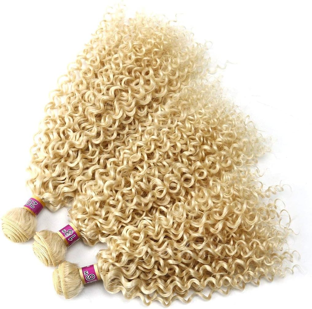 Blonde Synthetic Bundles Kinky Curly Hair Weave Extensions Color 613# 16 18 20 Inches Mixed Length 3 Bundles Heat Resistant Fiber