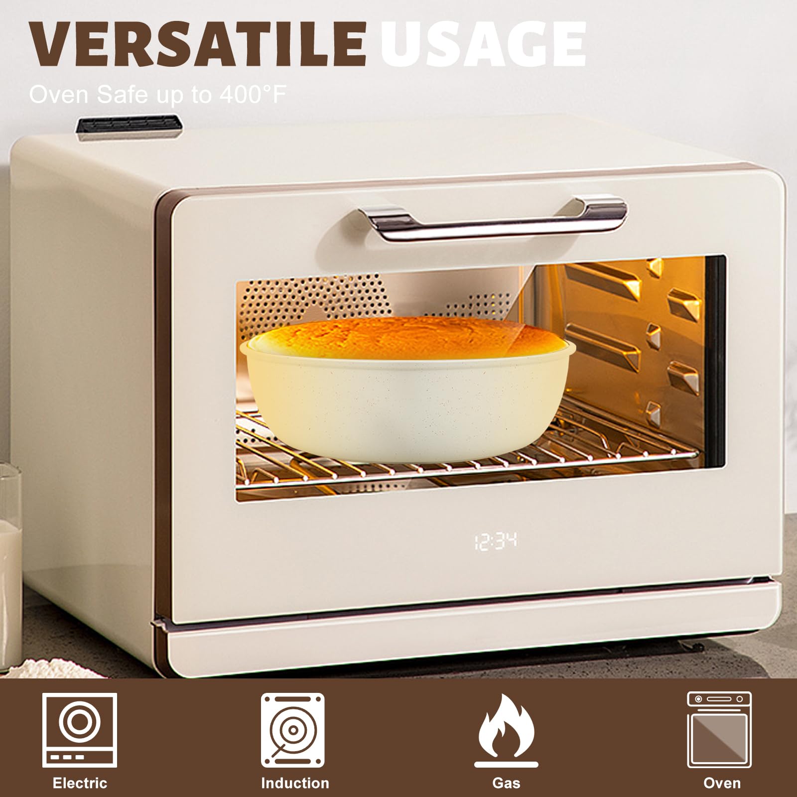 Numola 10 pcs Pots and Pan Set Non Stick with Detachable Handle, Ceramic Cookware Set for Stackable, Induction Kitchen Cookware Set for RV, Dishwasher ＆ Oven Safe, Cream White