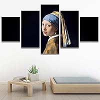 SIGNWIN 5 Panel Canvas Wall Art Girl with a Pearl Earring by Johannes Vermeer for Home Decorations Ready to Hang - 60