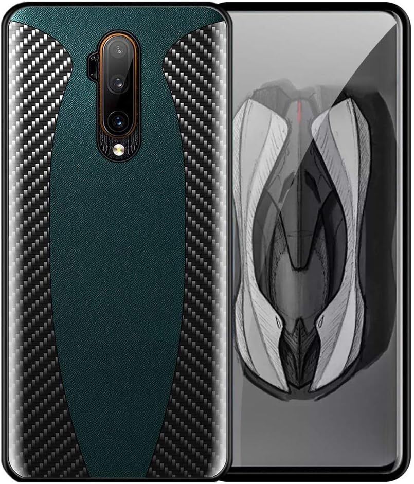 ZIXIXI Original Luxury Carbon Fiber Genuine Leather Sports Car Case for Oneplus 7T 7 Pro 5G 6T 6 Shockproof Protect Phone Case Cover (Color : Green, Material : for Oneplus 7T pro)