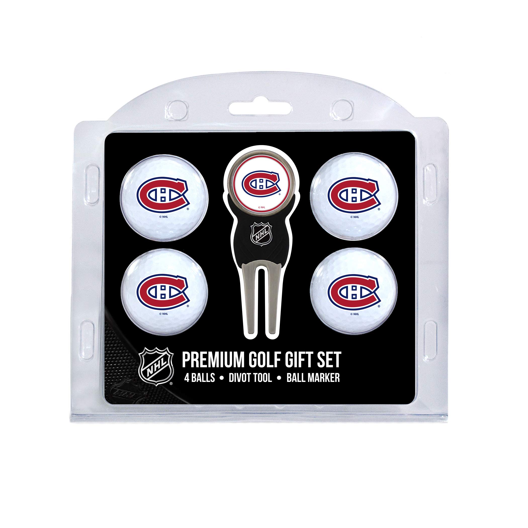 Team Golf NHL Montreal Canadiens 4 Golf Ball And Divot Tool Set Regulation Size Golf Balls (4 Count) & Divot Tool with Removable Double-Sided Magnetic Marker