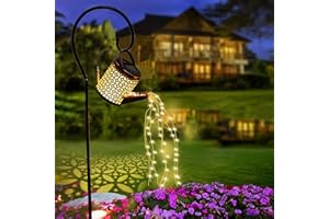 ZKLiLi Solar Watering Can with Cascading Lights, Water Can Solar Lights Garden Decorative, Waterfall Lights Outdoor Waterproof, Hanging Solar Lantern, Solar Yard Decor, Metal Solar Powered Kettle
