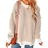 Ecosunny Womens Sweaters Striped Color Block Casual Long Sleeve Crewneck Loose Knit Pullover Sweater Shirts Fall Fashion