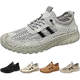 GEEZXWSL Men's Outdoor Hiking Wading Shoes,Comfort Breathable Quick-Drying Mesh Leather Splicing Non-Slip Travel Beach Sneakers