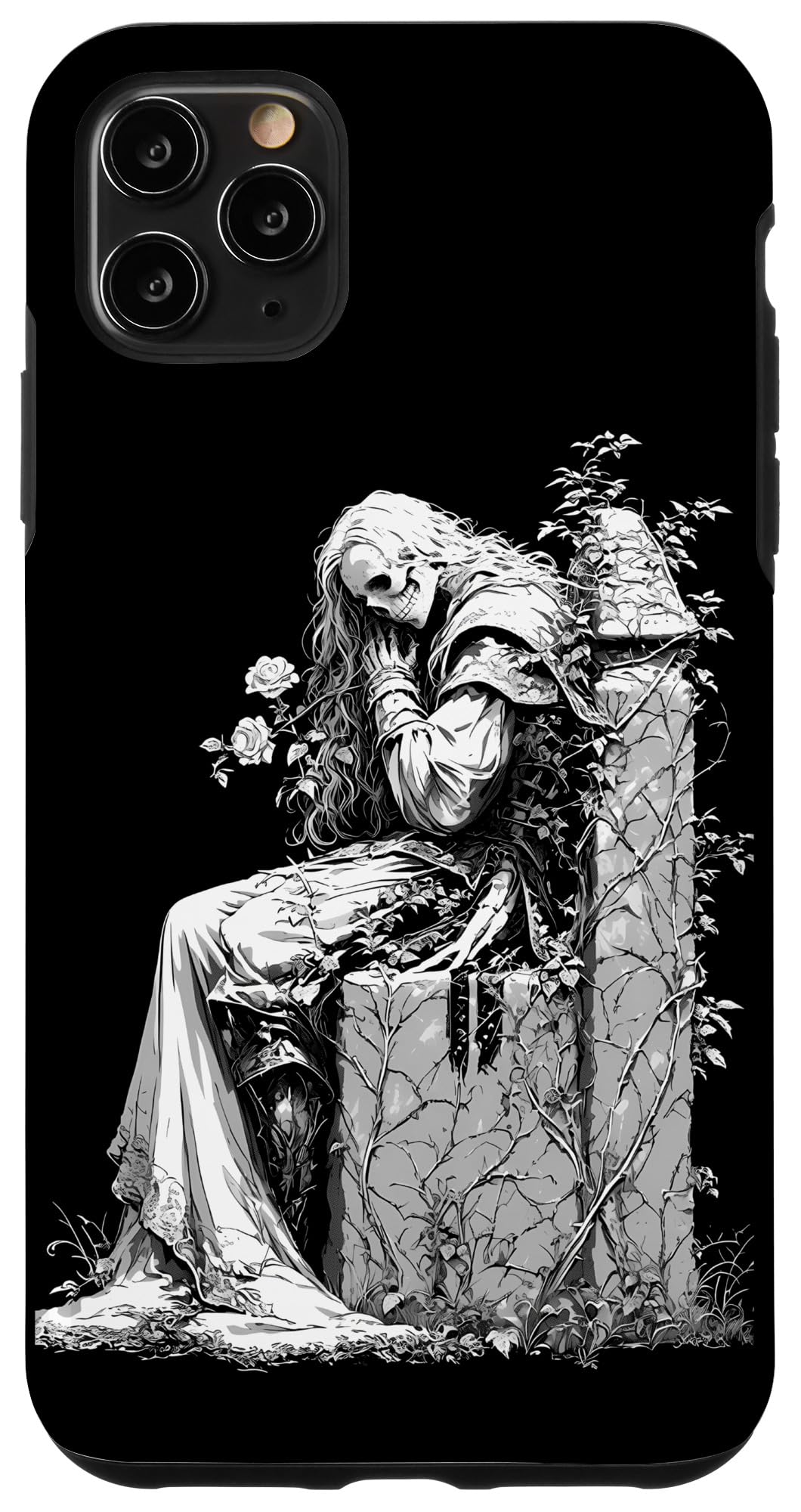 iPhone 11 Pro Max Satanic Skull Rose Gothic Skeleton Holding Rose Case