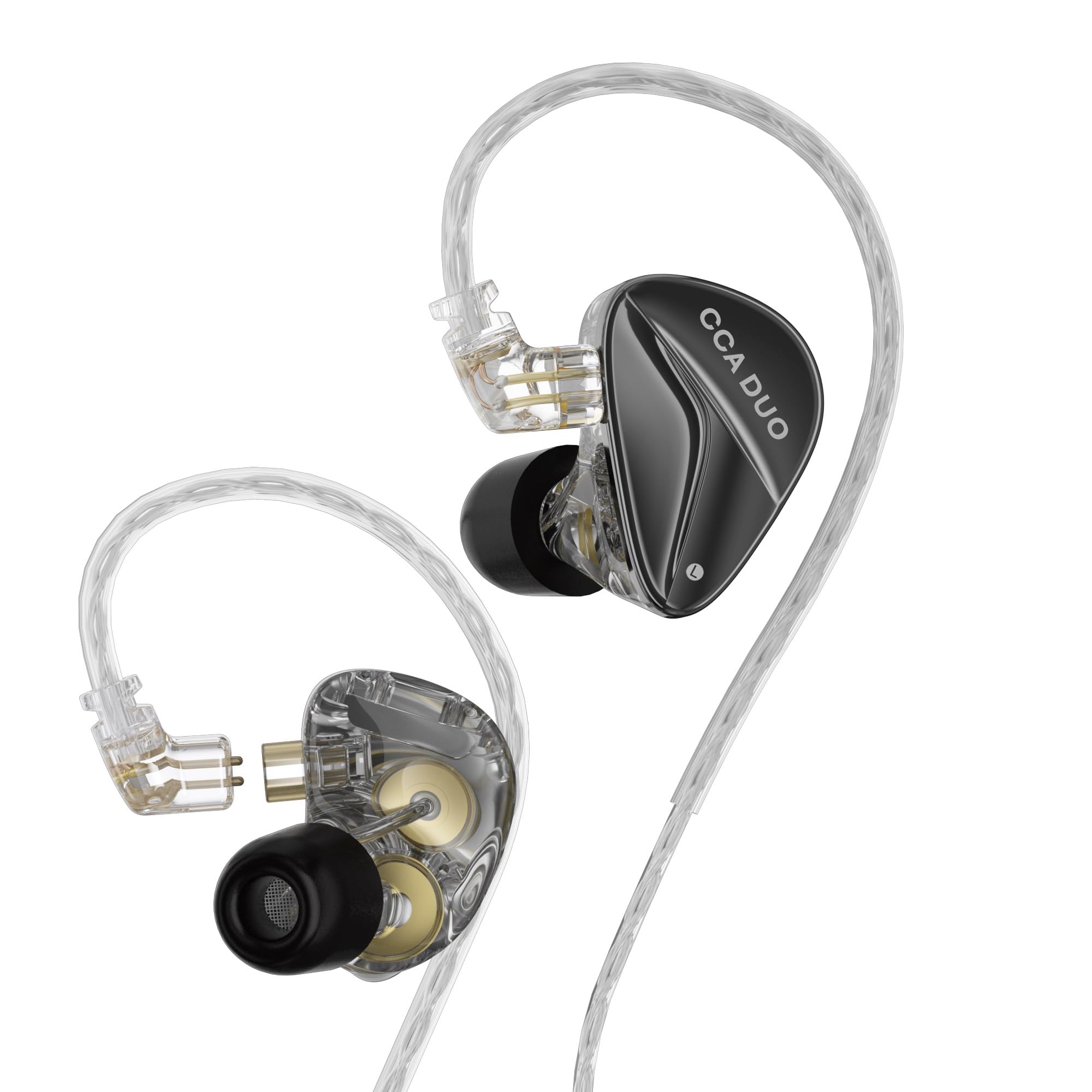 CCA DUO HiFi In Ear Monitors IEM High Performance Dual Dynamic IEM In Ear Earphone 3D Printed Cavity &Luxurious Metal Shell with Silver-Plated 0.75MM 2PIN Detachable Cable (without mic)