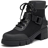 REDTOP Women's Combat Boots Chunky Lug Sole Ankle Boots Lace Up Buckle Casual Shoes