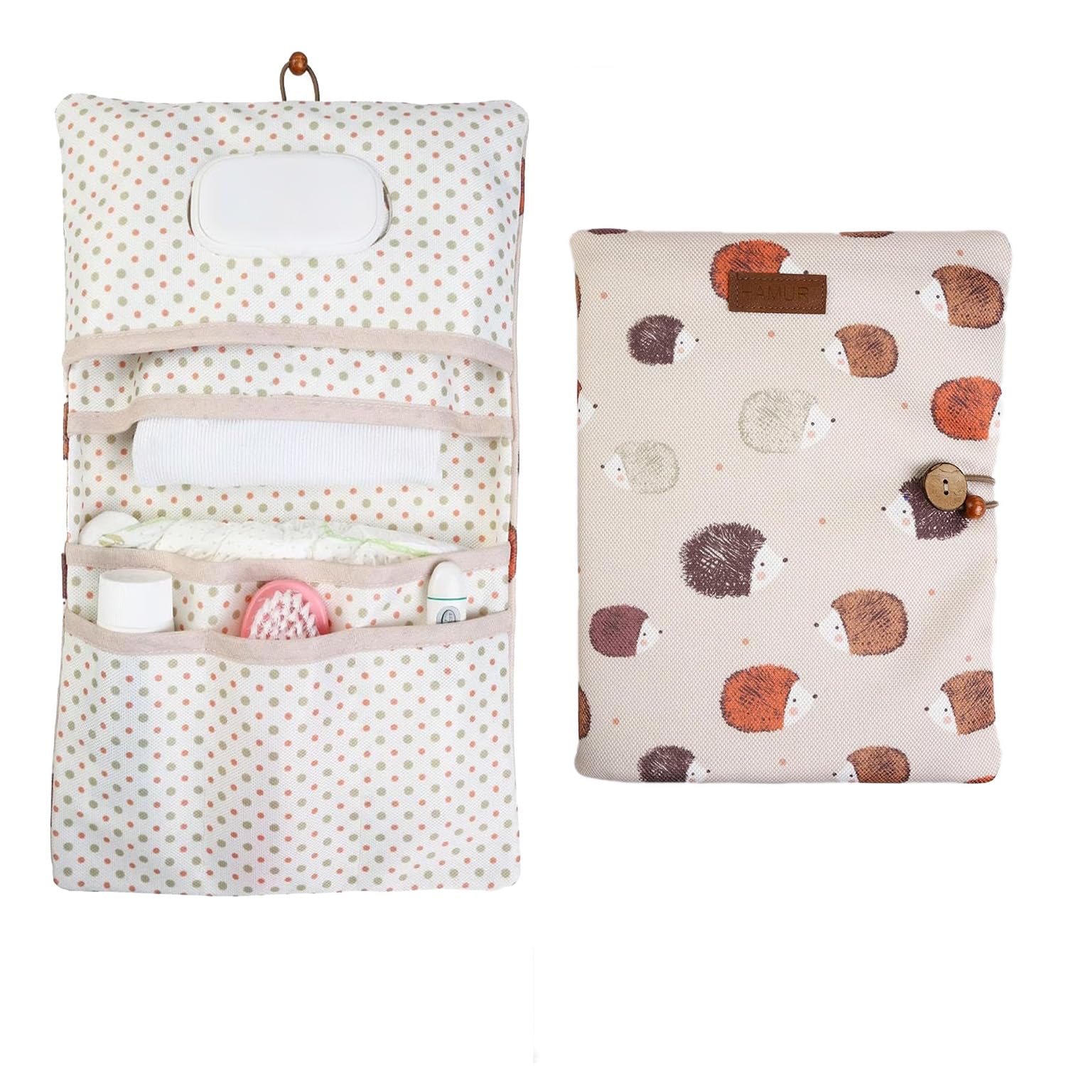 HAMUR HOME Diaper Bag Organizer and Cosmetic Bag 2in1 - Small Diaper Bag for On The Go Mom's Diapers Cream Wipes Baby Organizer (Urchin)