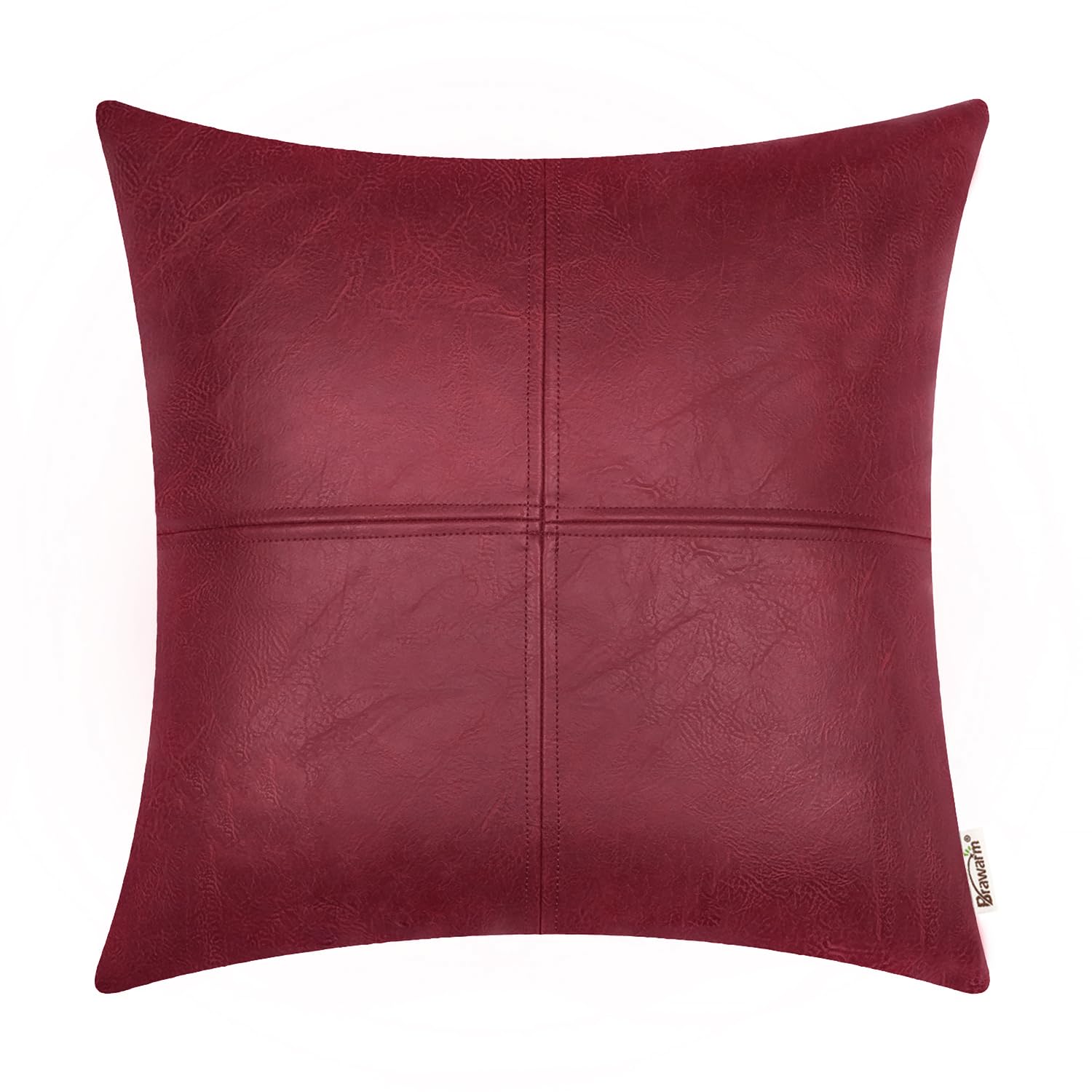 BRAWARM Decorative Throw Pillow Covers, Faux Leather Throw Pillow Covers, Hand Stitched Faux Leather Couch Cases for Living Room Garden Bed, Red, 45cm x 45cm