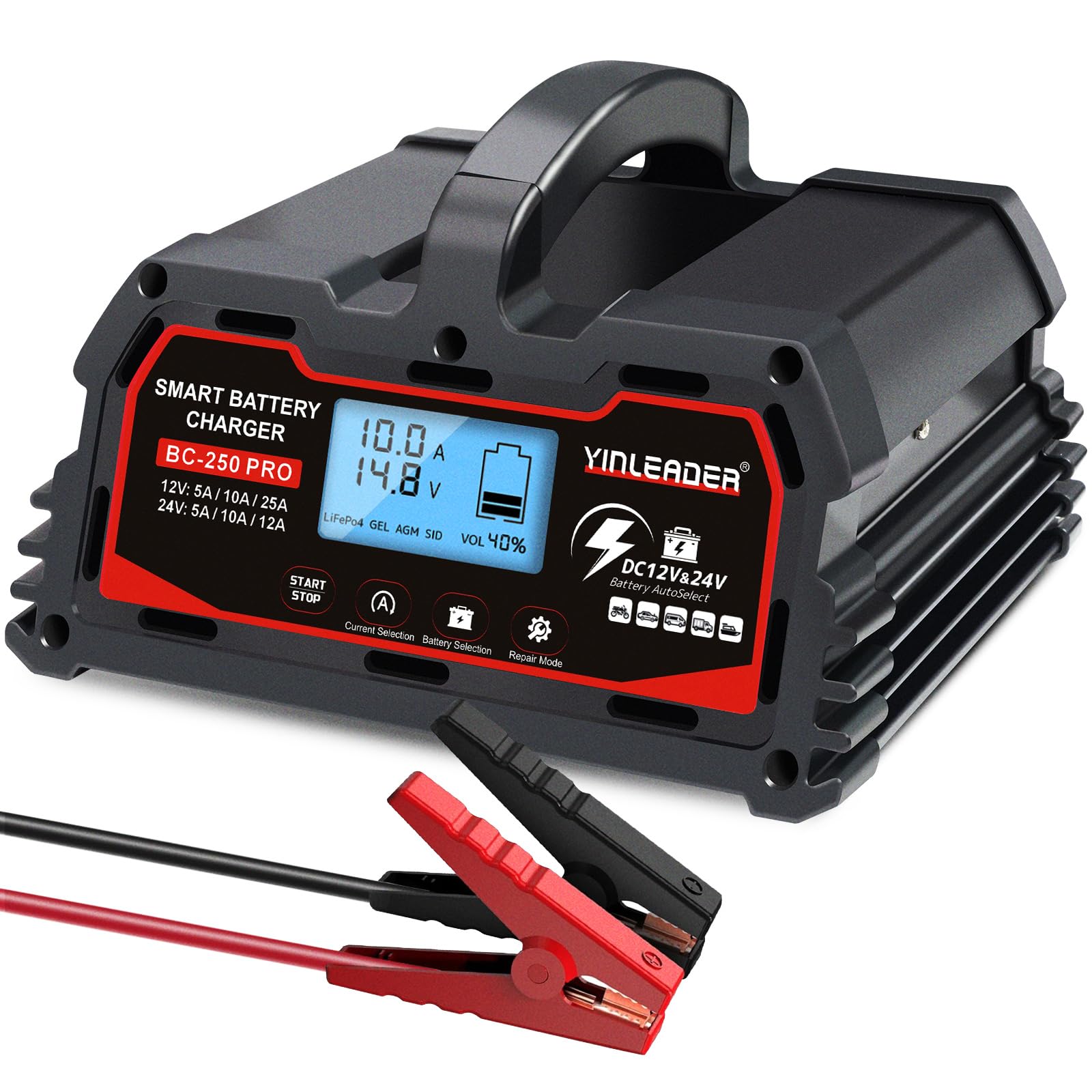 Photo 1 of Battery Charger 25A, 12V/24V Lead-Acid Battery, 12V LiFePO4 Car Battery Trickle Charger, Automatic Battery Maintainer for Car Motorcycle Lawn Mower Marine Boat Lead Acid Batteries